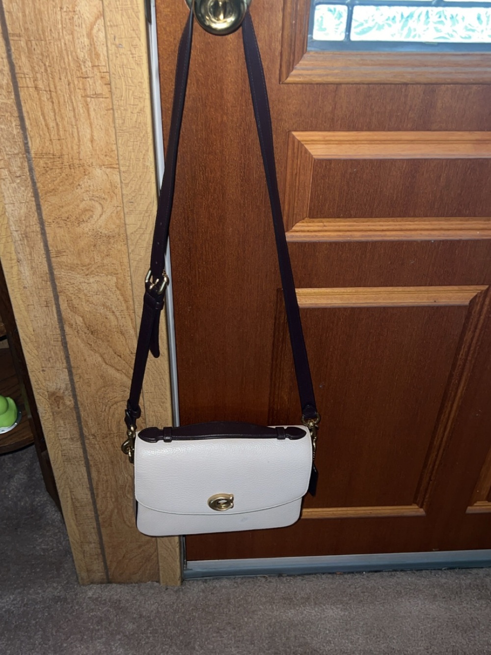Coach White Pebbled Leather Crossbody with Gold Turnlock - Picture 10 of 10